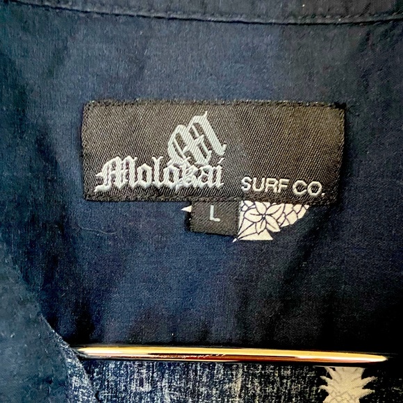 Molokai Surf Pineapple Black & White Pattern Beach Button Down Shirt Men’s L - Picture 2 of 5
